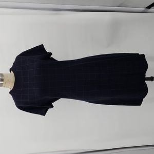 Theory Crewneck Short-Sleeve Windowpane Check Knit Dolman Shift Dress Size L